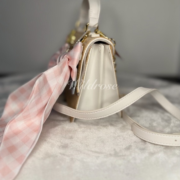 Betsey Johnson spring Floral flowers butterfly pink gingham bow satchel bag - Picture 10 of 11